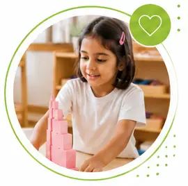 A child exploring Montessori sensorial materials